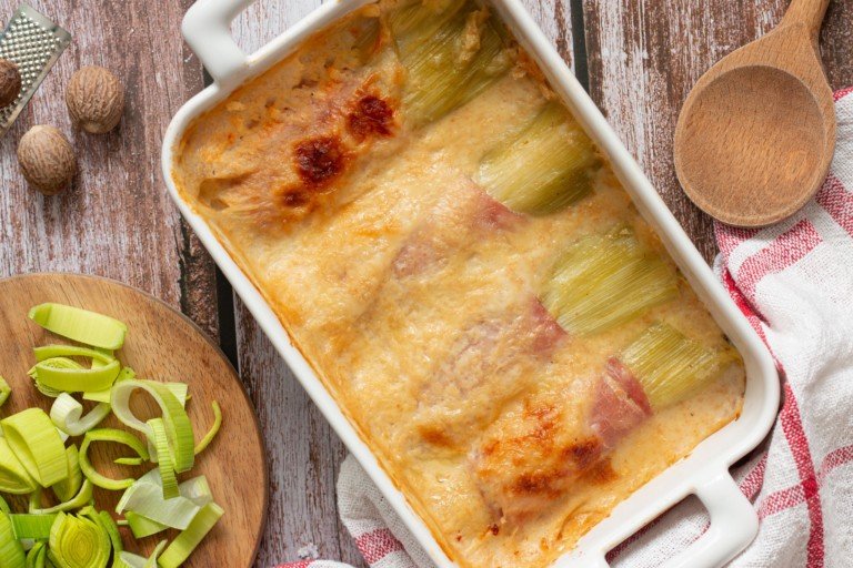 Gratin de poireaux au jambon